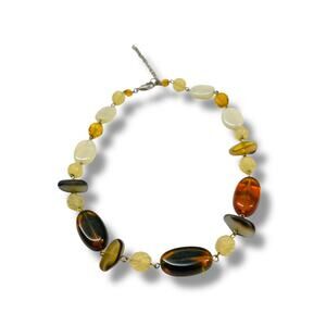 Natural Color Mixed Bead Silvertone Necklace 16-18"